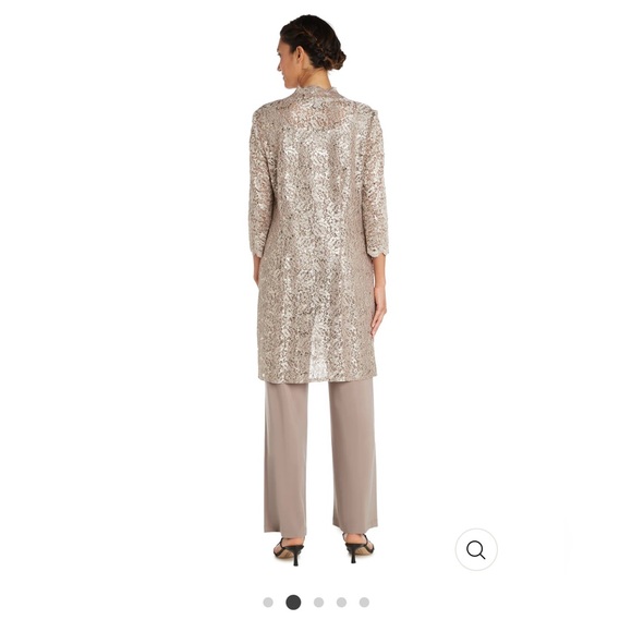 R&M Richards - Metallic Lace Tank Top and Pant Set with Sheer Lace Jacket - Picture 2 of 11